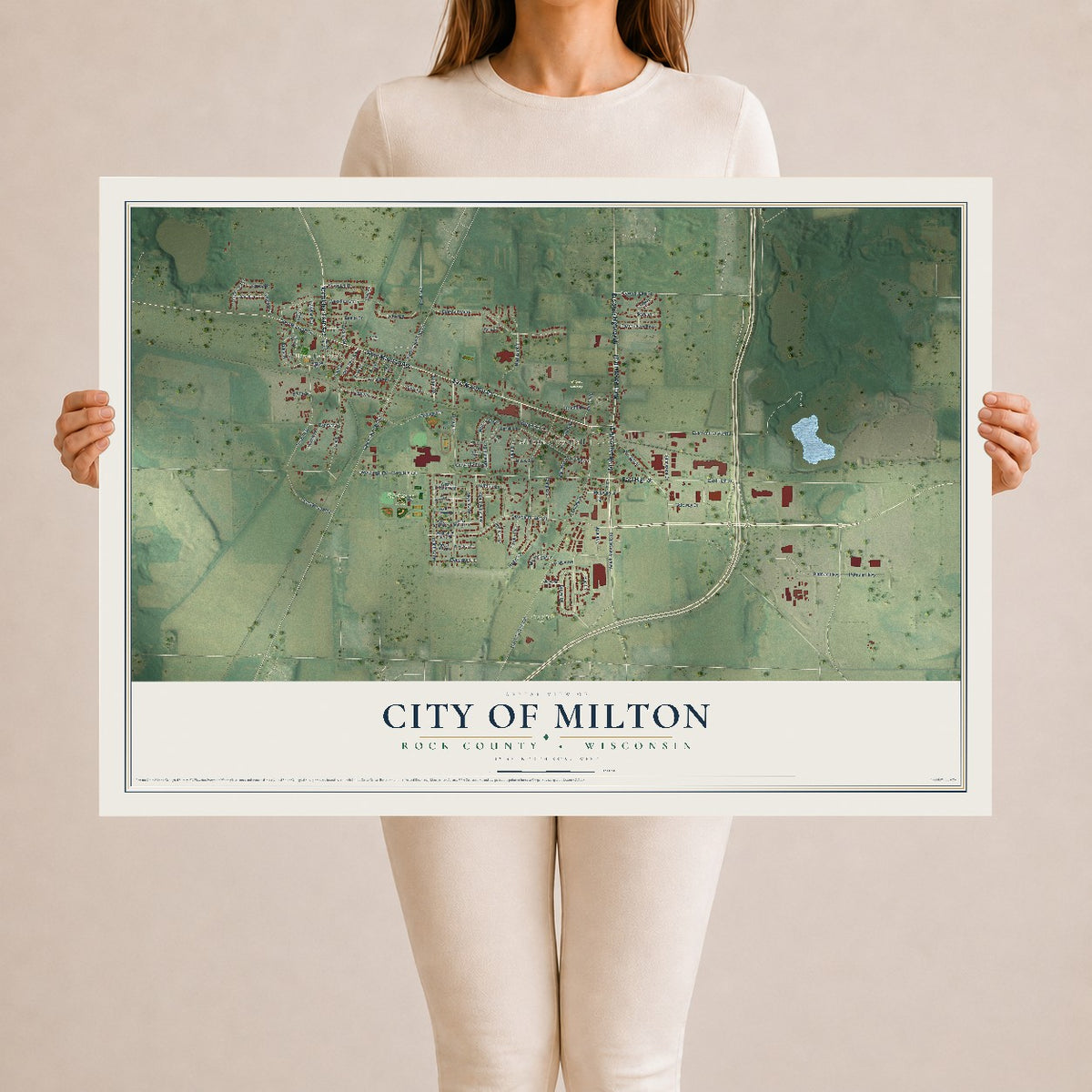 Map of Milton, Wisconsin, 24 x 36 inch unframed archival matte print