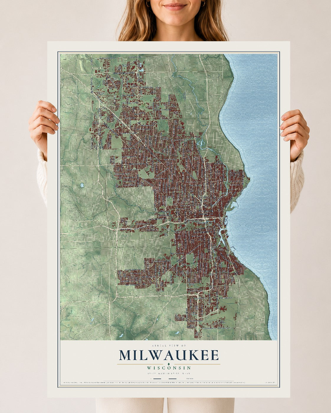 Map of Milwaukee, Wisconsin, 24 x 36 inch unframed archival matte print