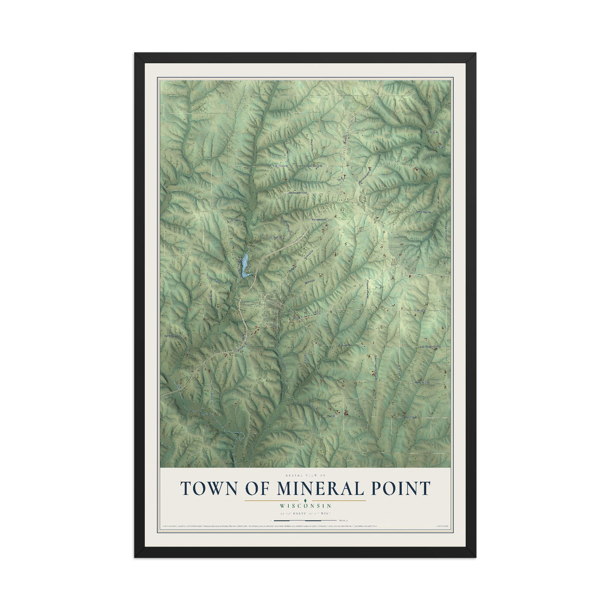 Map of the Town of Mineral Point, Wisconsin, 12 x 18 inch print in a black wood frame