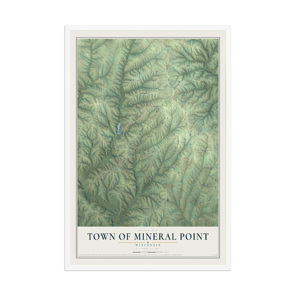 Map of the Town of Mineral Point, Wisconsin, 12 x 18 inch print in a white wood frame