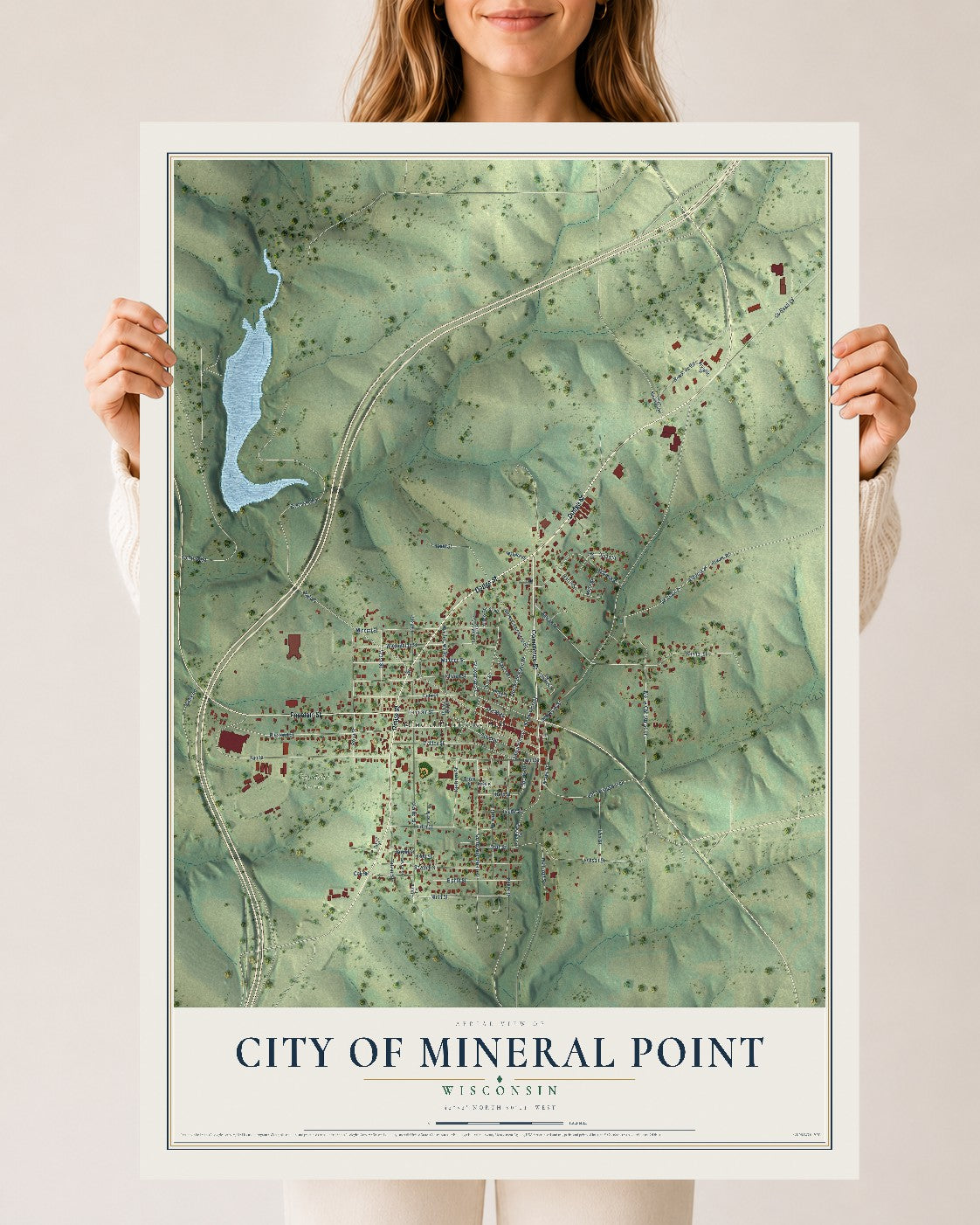 Map of Mineral Point, Wisconsin, 24 x 36 inch unframed archival matte print