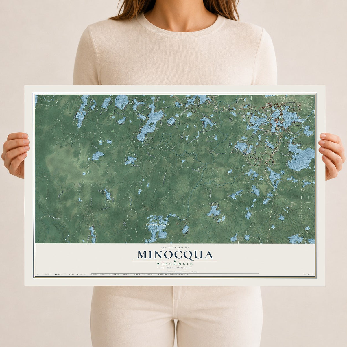 Map of Minocqua, Wisconsin, 12 x 18 inch unframed archival matte print