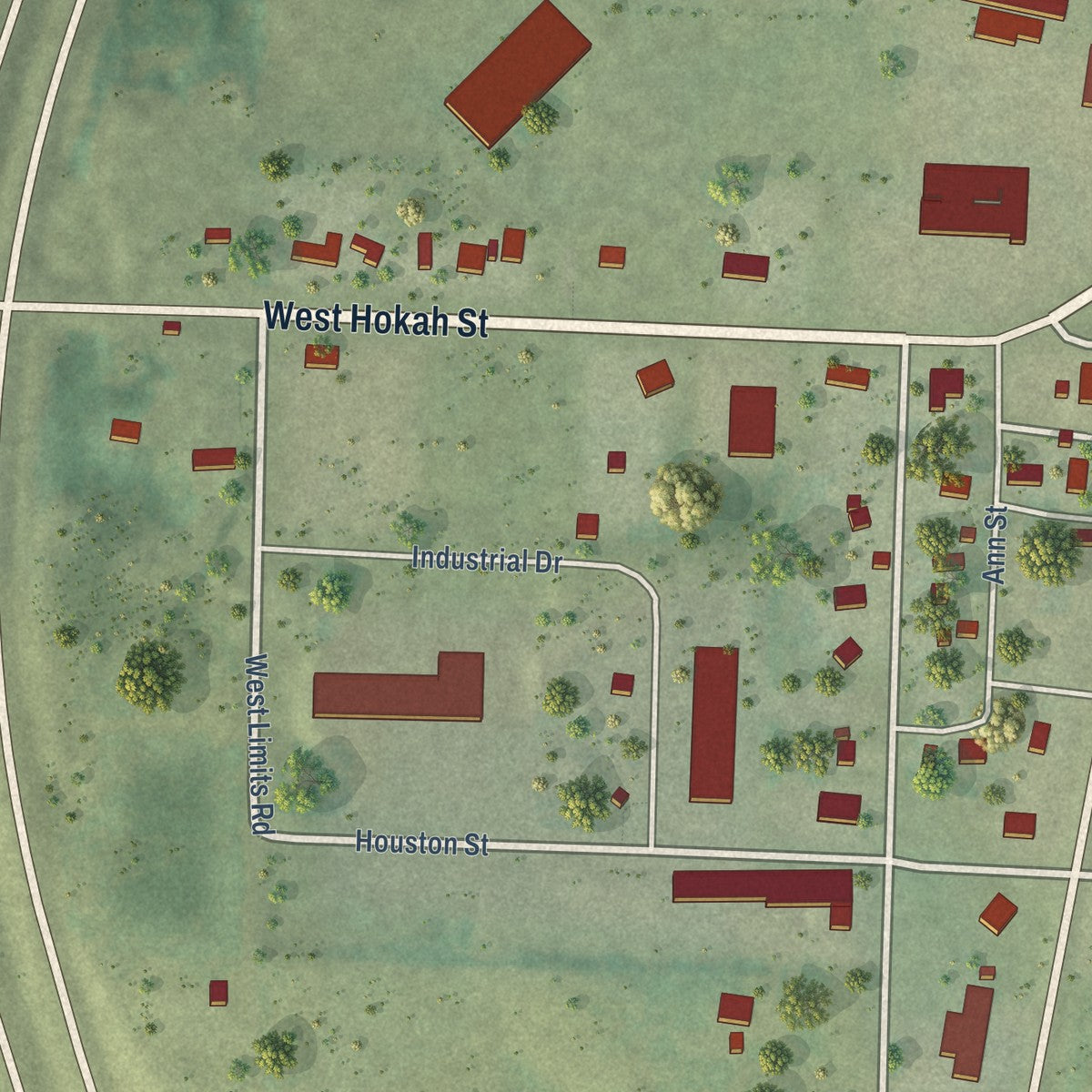 Second close-up of the map of Minong, Wisconsin print showing more streets and buildings