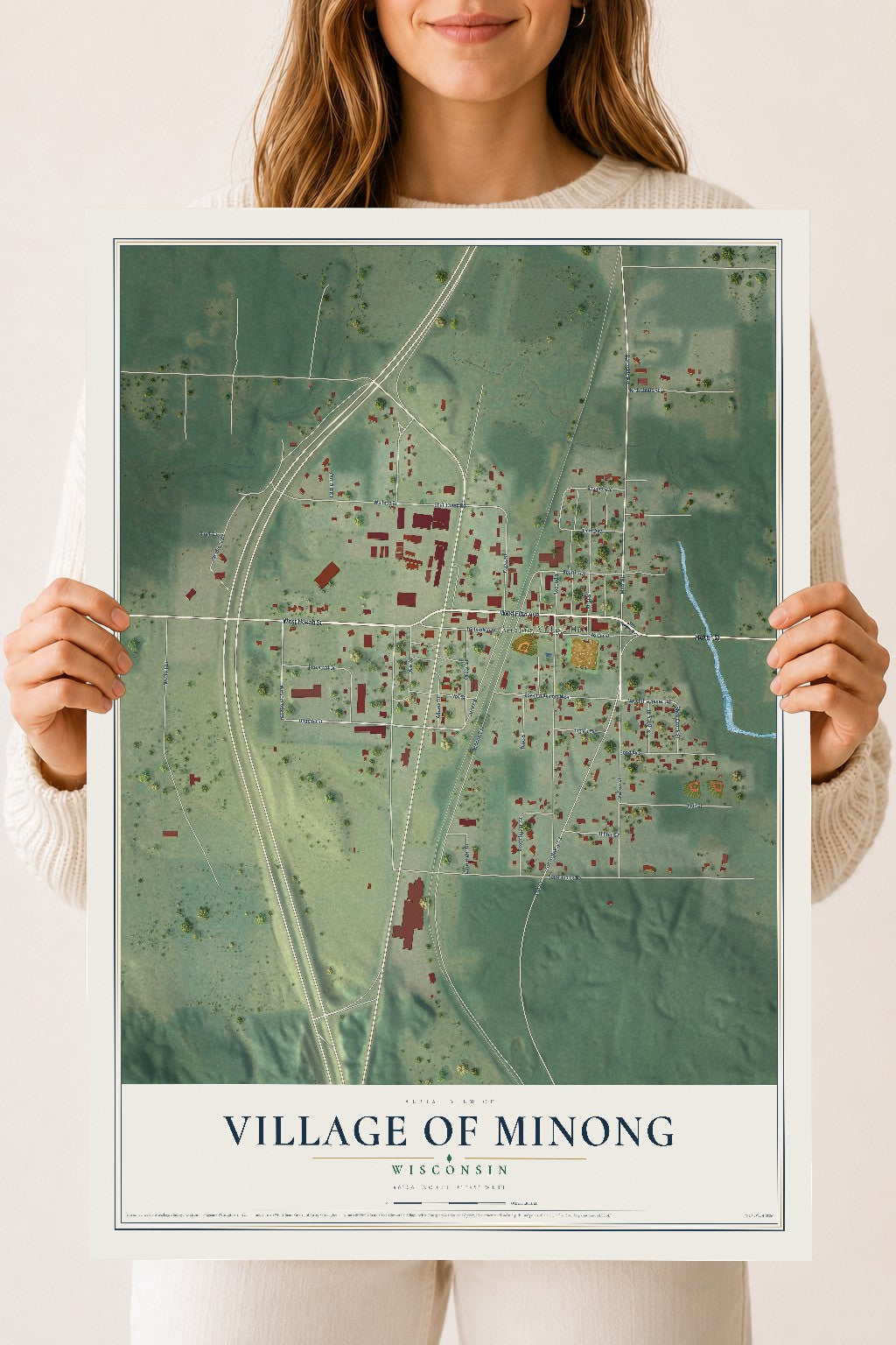 Map of Minong, Wisconsin, 18 x 24 inch unframed archival matte print