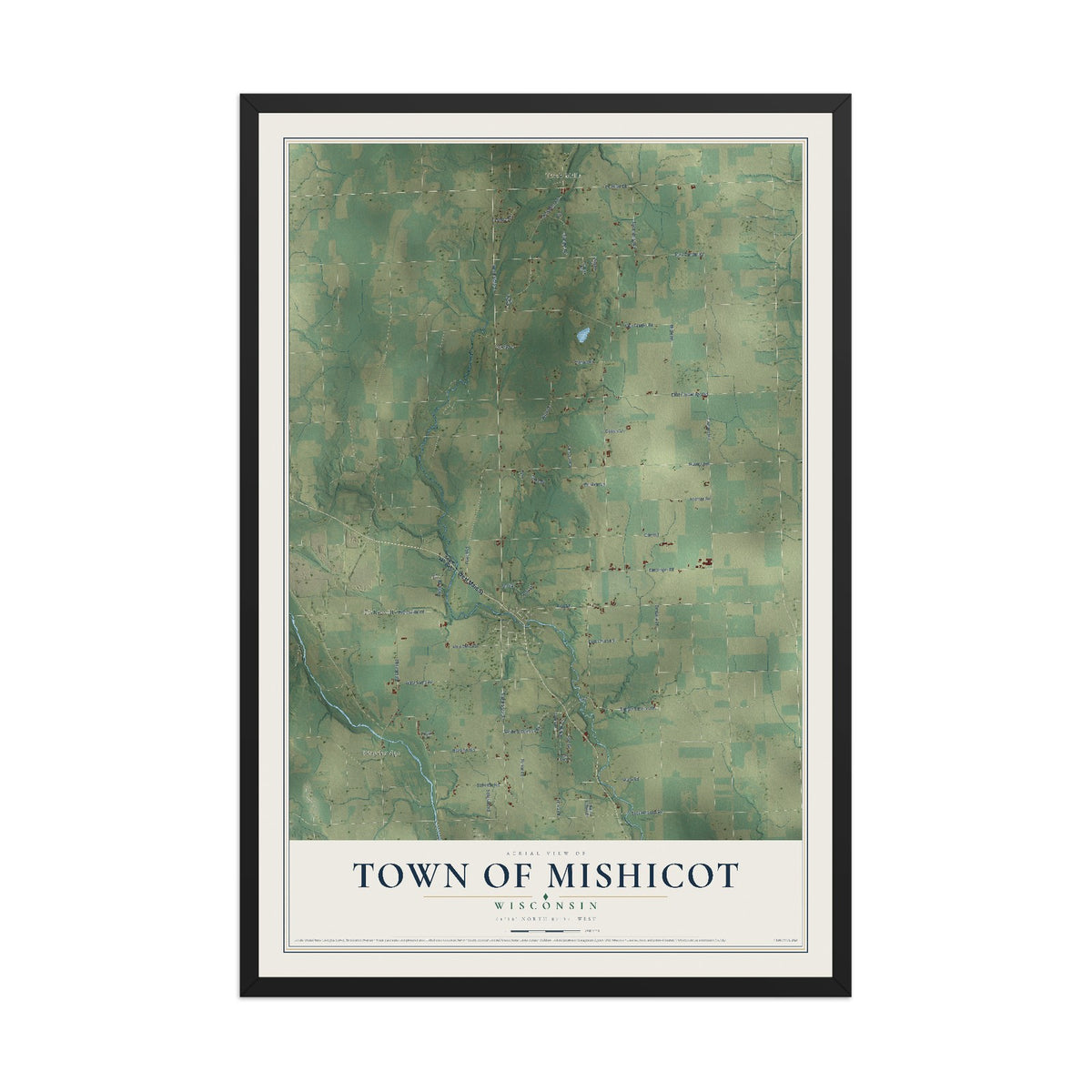 Map of the Town of Mishicot, Wisconsin, 12 x 18 inch print in a black wood frame
