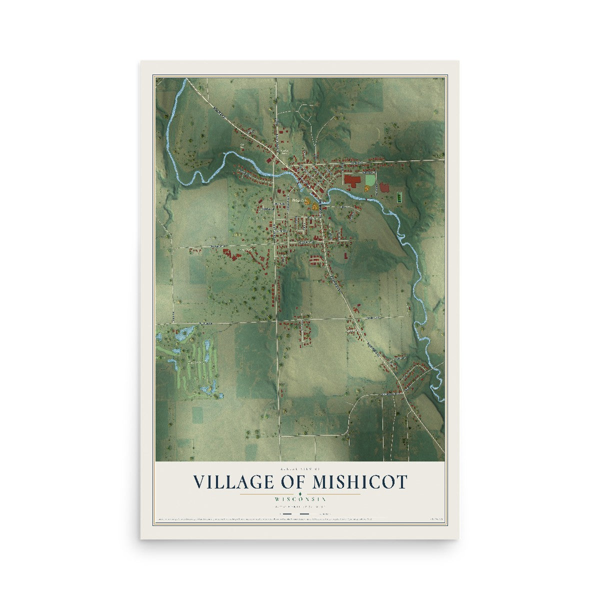 Map of Mishicot, Wisconsin, 12 x 18 inch unframed archival matte print