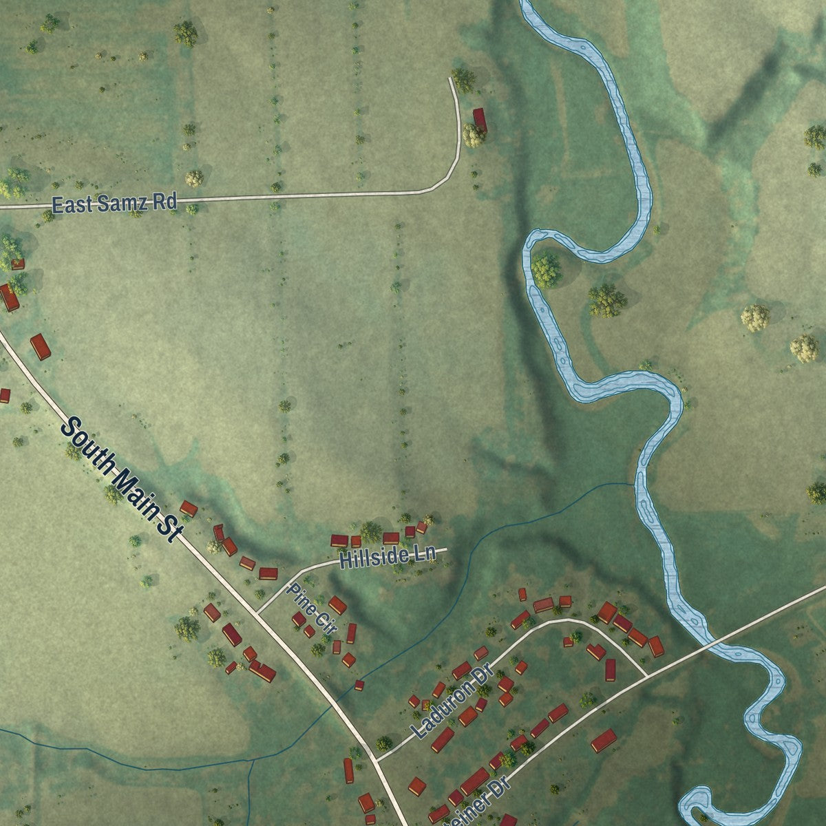 Second close-up of the map of Mishicot, Wisconsin print showing more streets and buildings