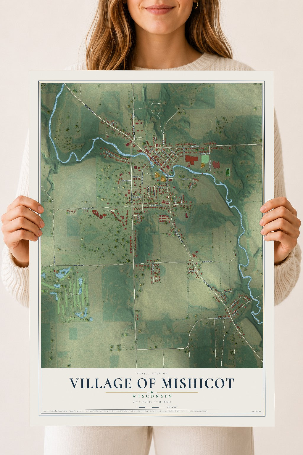 Map of Mishicot, Wisconsin, 18 x 24 inch unframed archival matte print