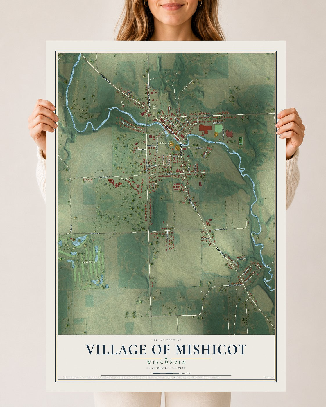 Map of Mishicot, Wisconsin, 24 x 36 inch unframed archival matte print