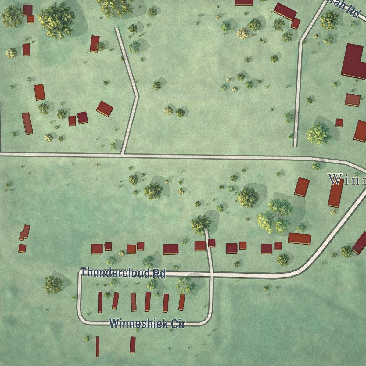 Close-up of the map of Mission, Wisconsin print showing street and building detail