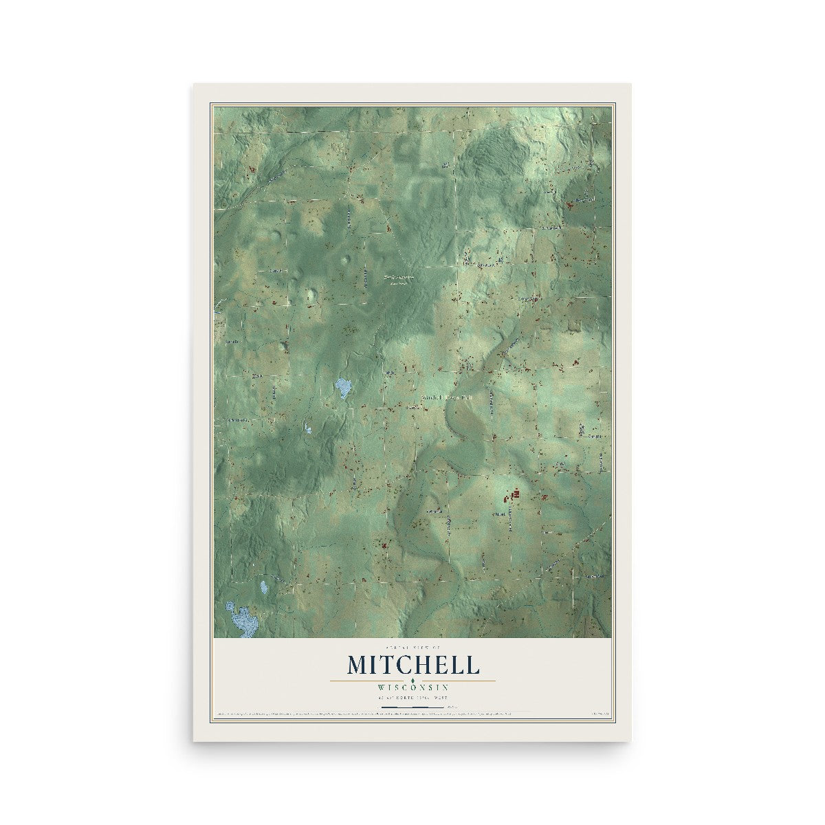 Map of Mitchell, Wisconsin, 12 x 18 inch unframed archival matte print