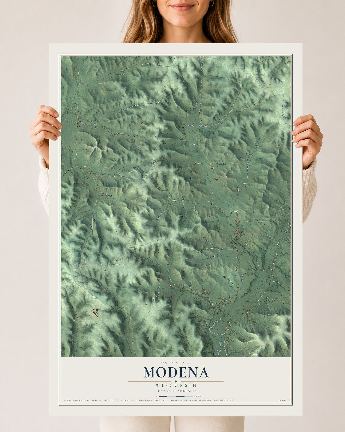 Map of Modena, Wisconsin, 24 x 36 inch unframed archival matte print