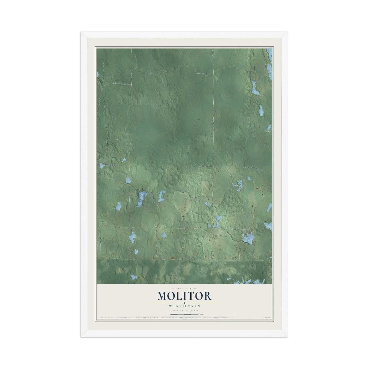 Map of Molitor, Wisconsin, 12 x 18 inch print in a white wood frame