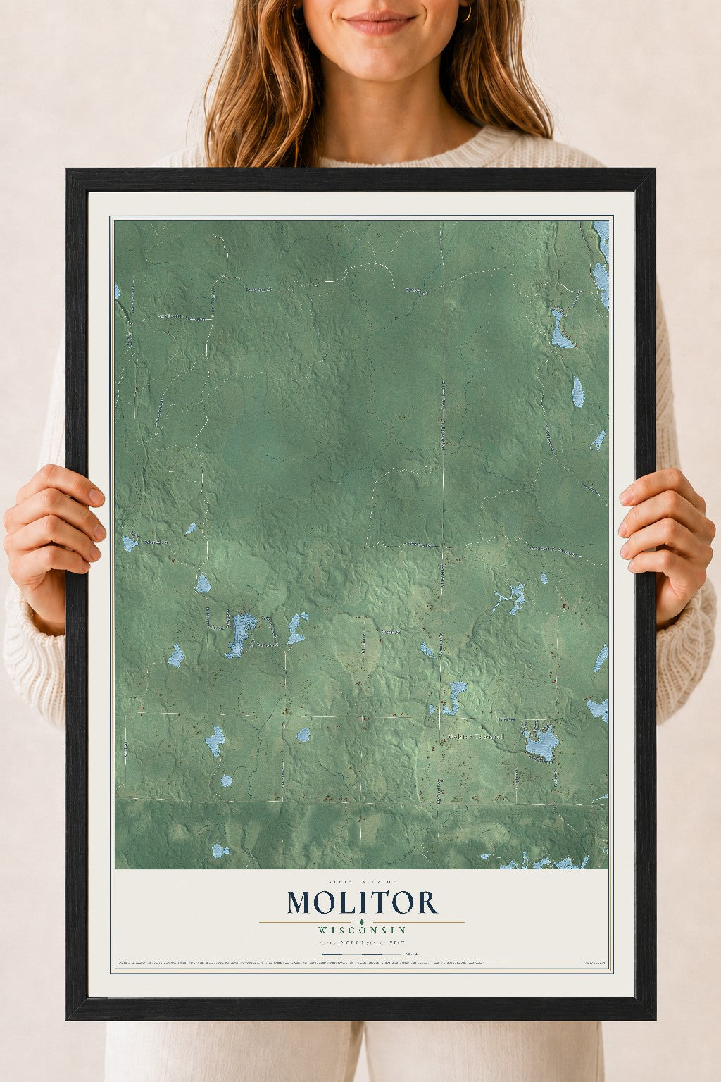 Map of Molitor, Wisconsin, 18 x 24 inch print in a black wood frame