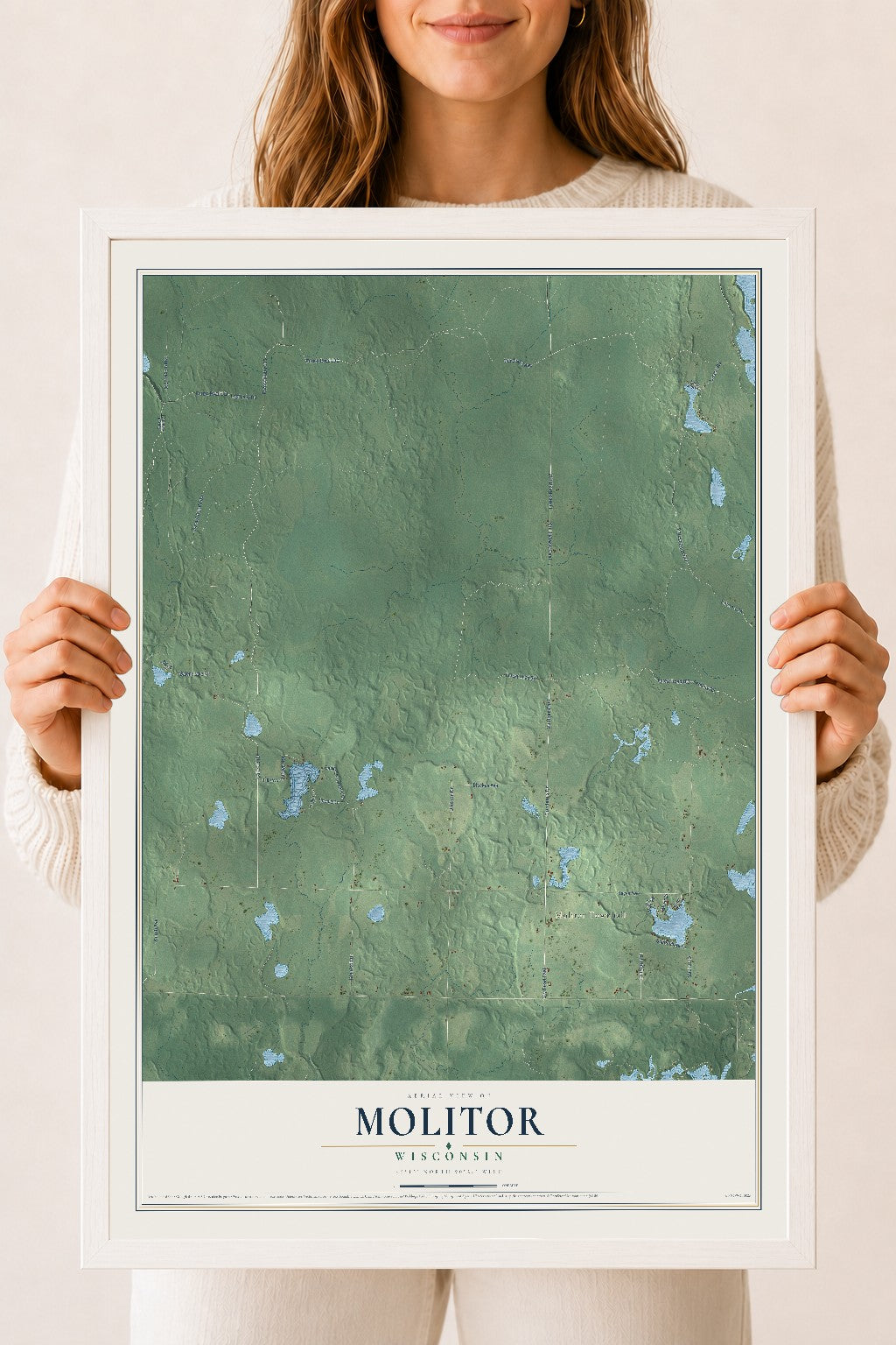 Map of Molitor, Wisconsin, 18 x 24 inch print in a white wood frame