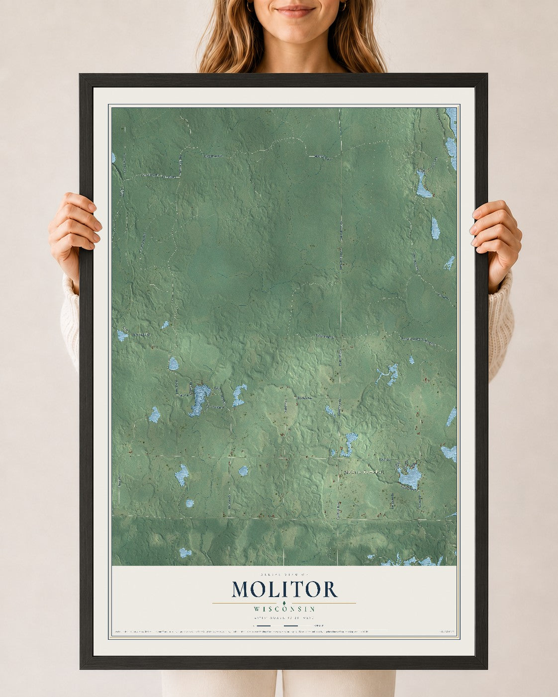 Map of Molitor, Wisconsin, 24 x 36 inch print in a black wood frame