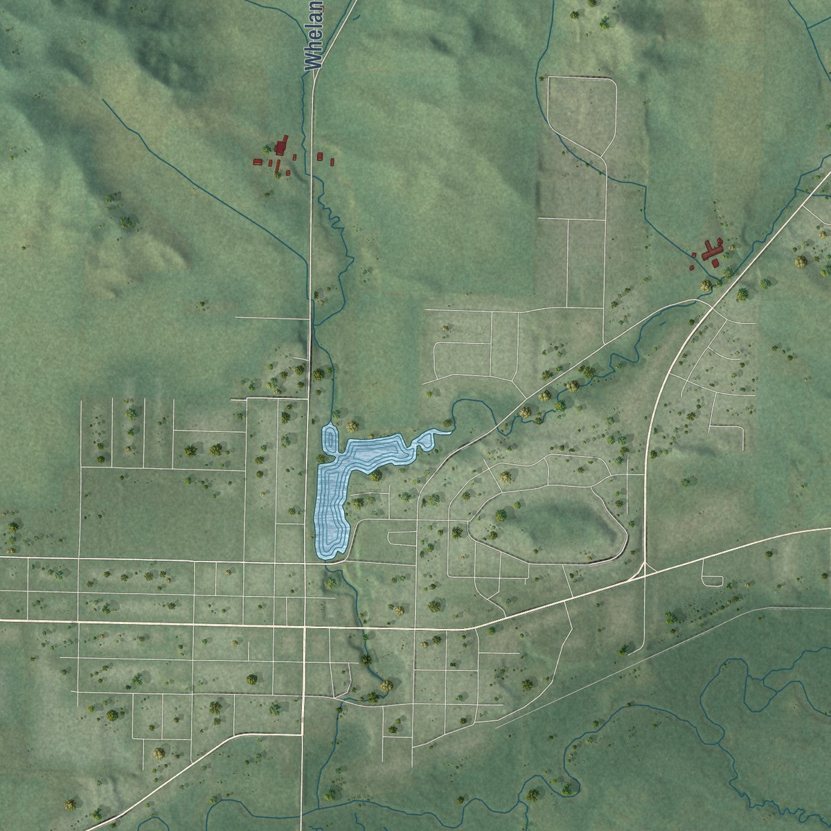 Second close-up of the map of the Town of Mondovi, Wisconsin print showing more streets and buildings