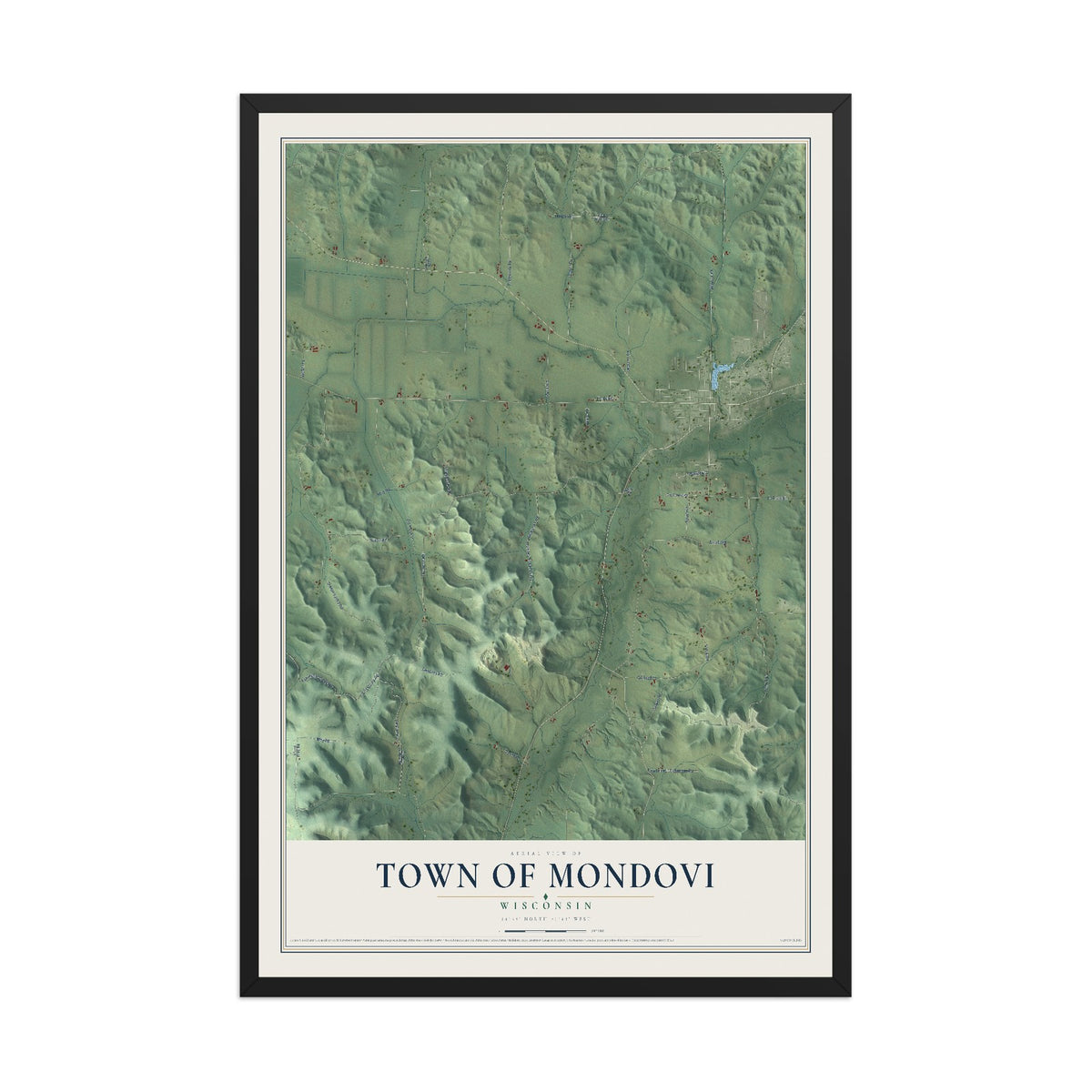 Map of the Town of Mondovi, Wisconsin, 12 x 18 inch print in a black wood frame
