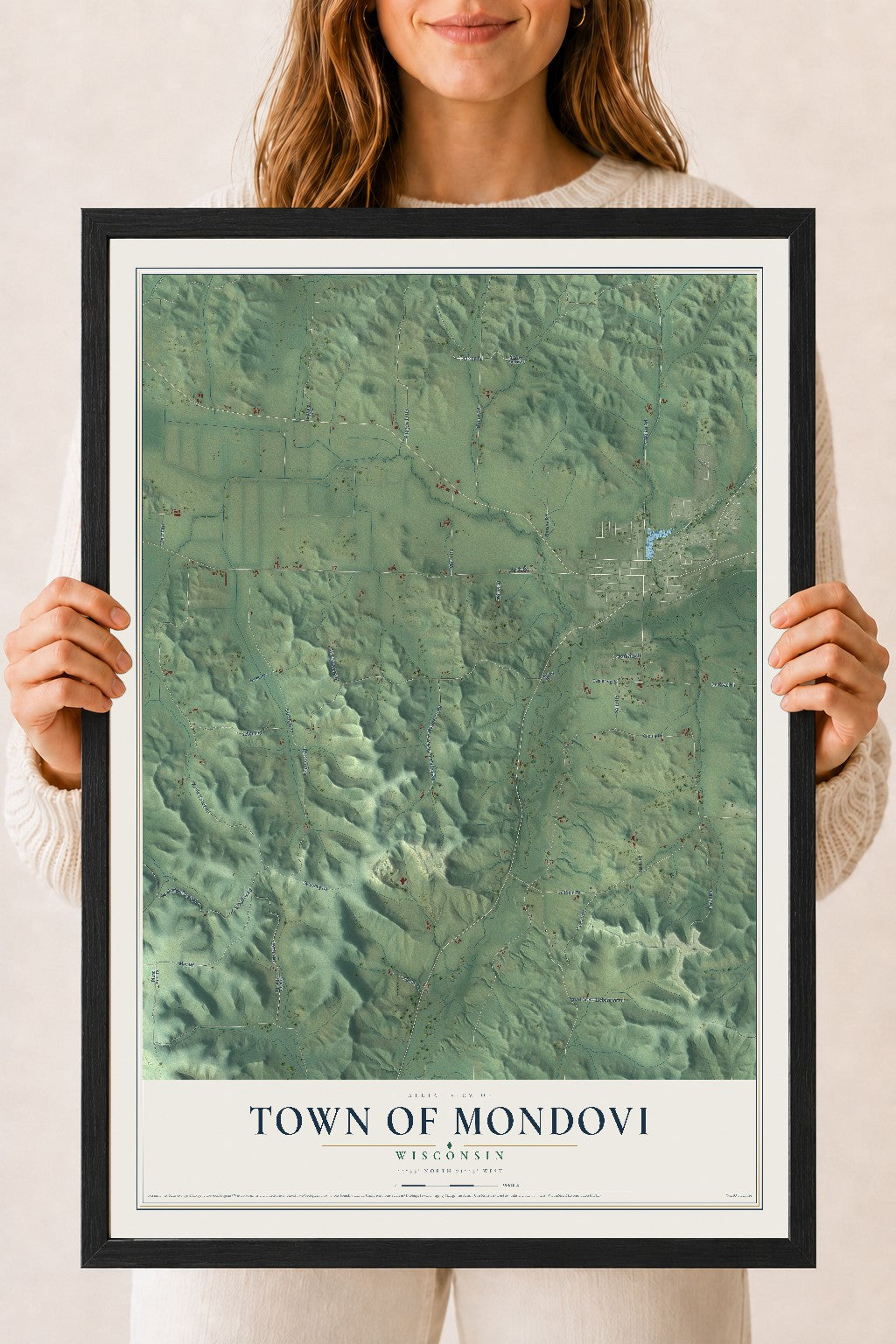 Map of the Town of Mondovi, Wisconsin, 18 x 24 inch print in a black wood frame