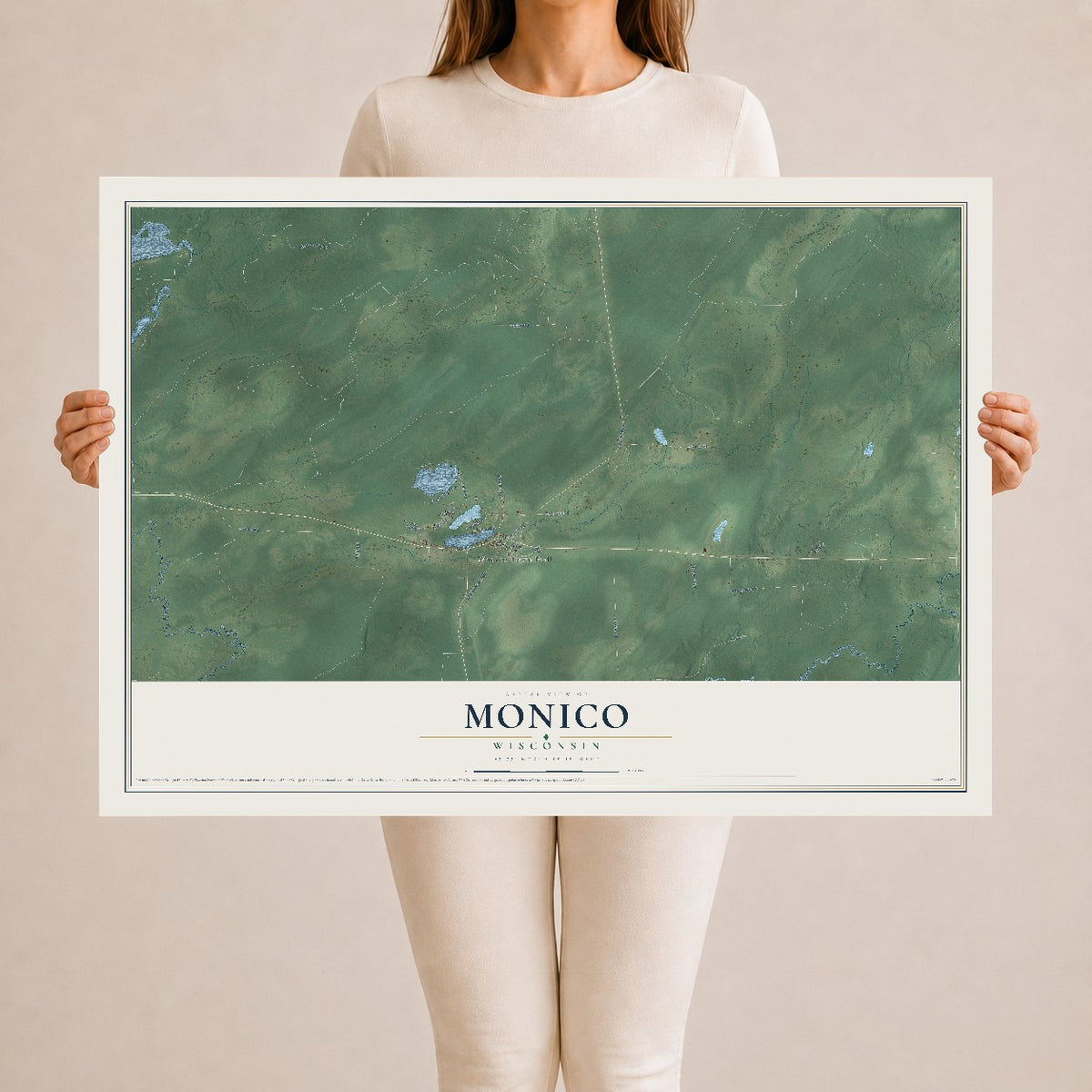 Map of Monico, Wisconsin, 24 x 36 inch unframed archival matte print