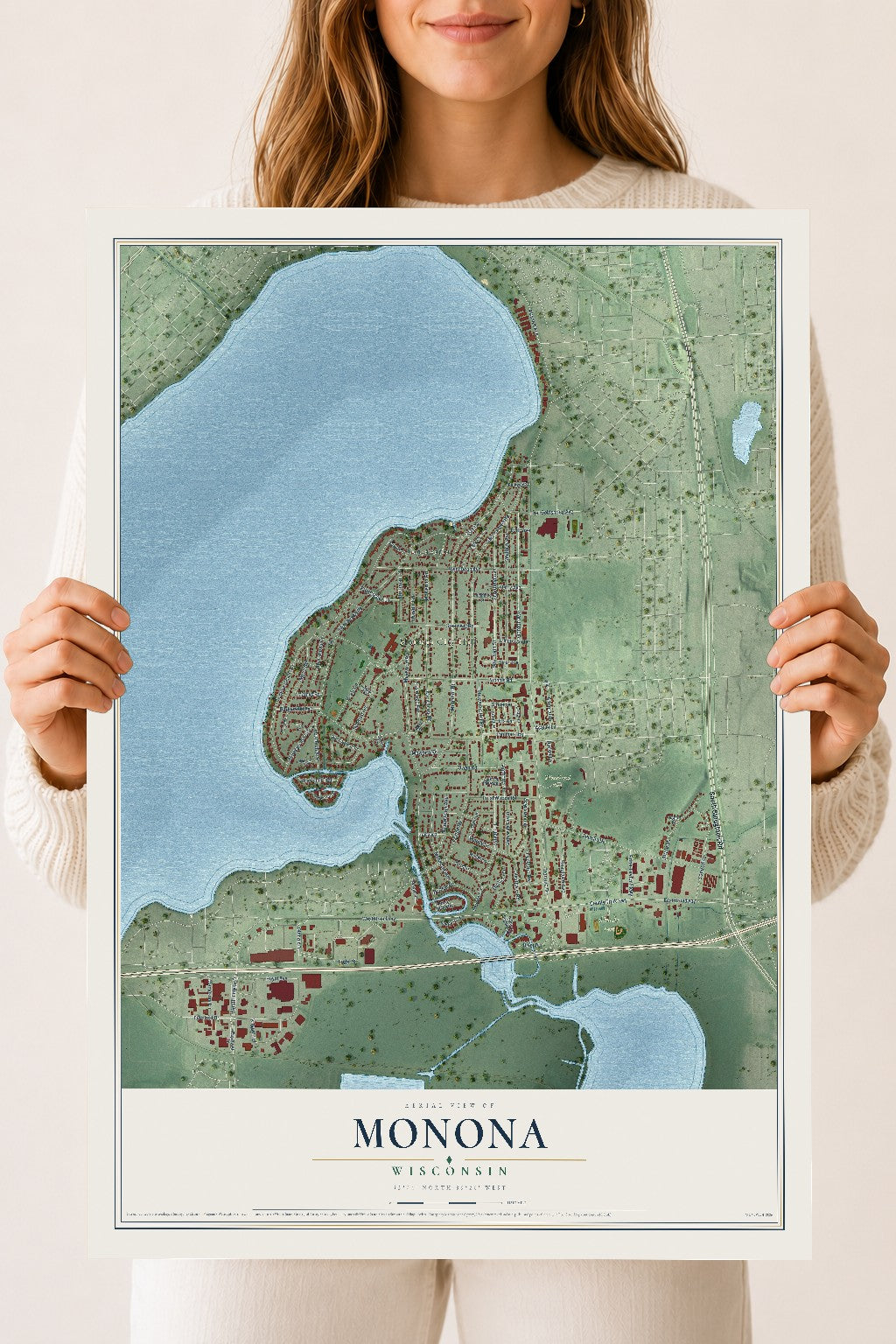 Map of Monona, Wisconsin, 18 x 24 inch unframed archival matte print