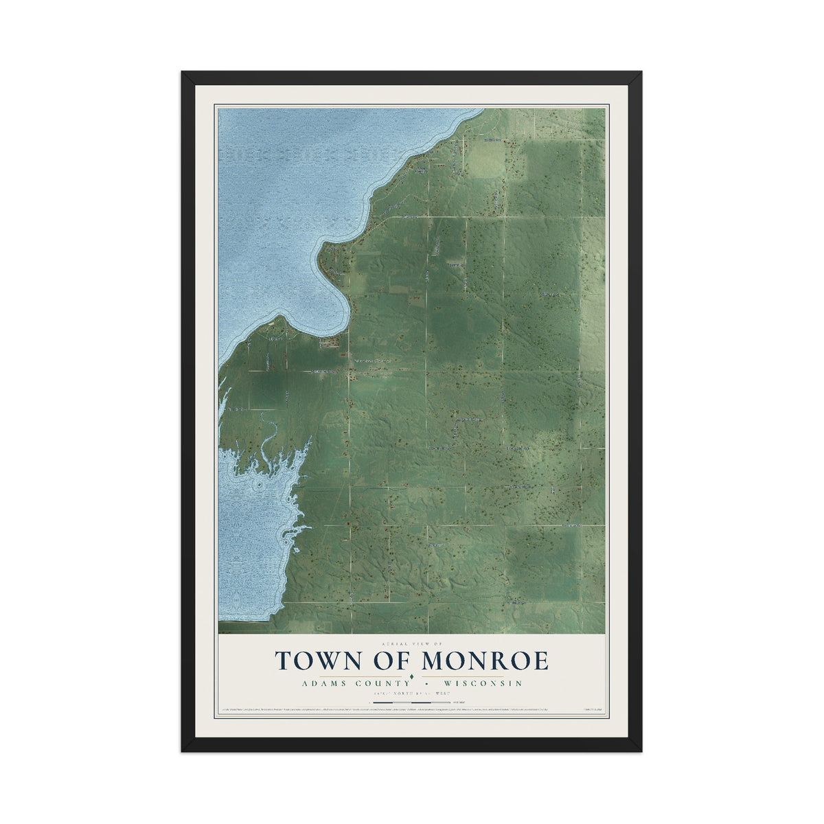 Map of the Town of Monroe, Adams County, Wisconsin, 12 x 18 inch print in a black wood frame