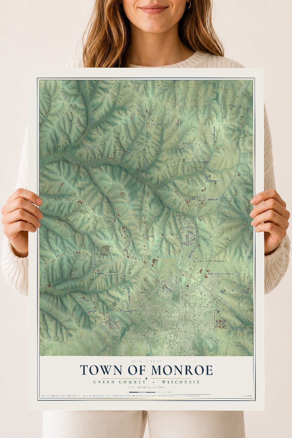 Map of the Town of Monroe, Green County, Wisconsin, 18 x 24 inch unframed archival matte print