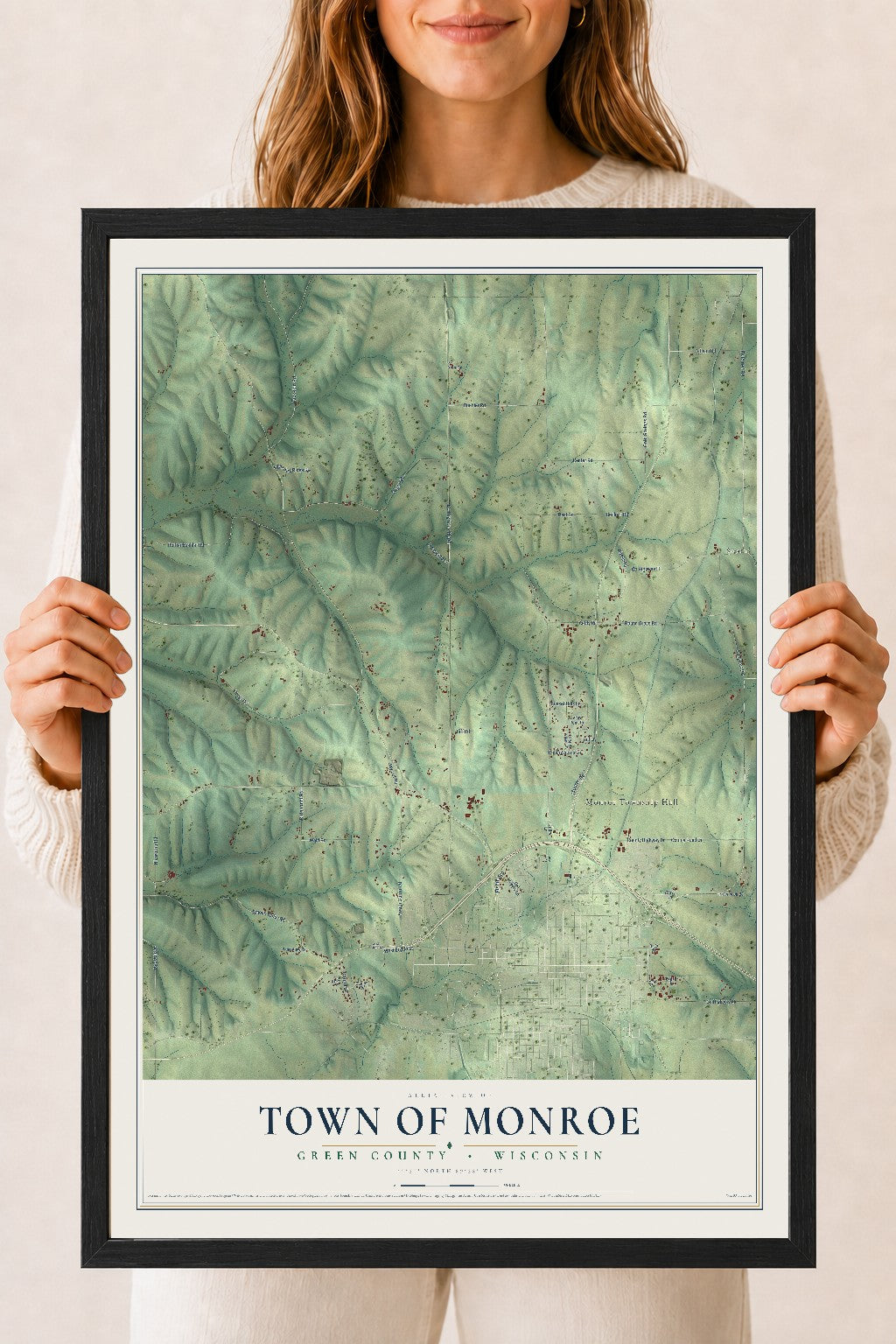 Map of the Town of Monroe, Green County, Wisconsin, 18 x 24 inch print in a black wood frame