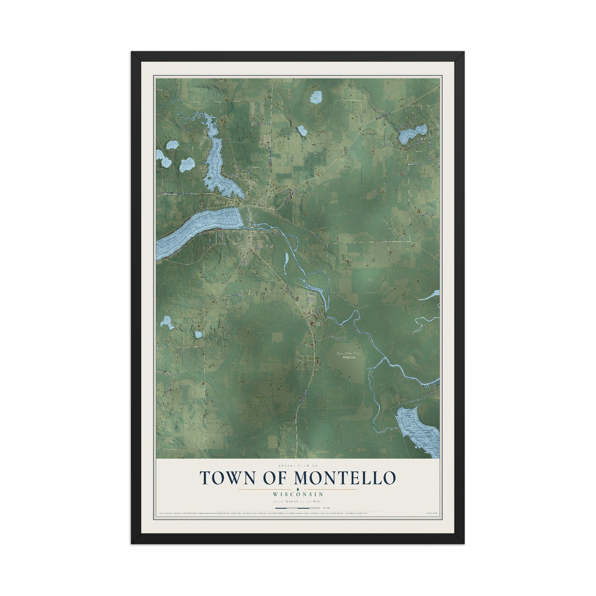 Map of the Town of Montello, Wisconsin, 12 x 18 inch print in a black wood frame