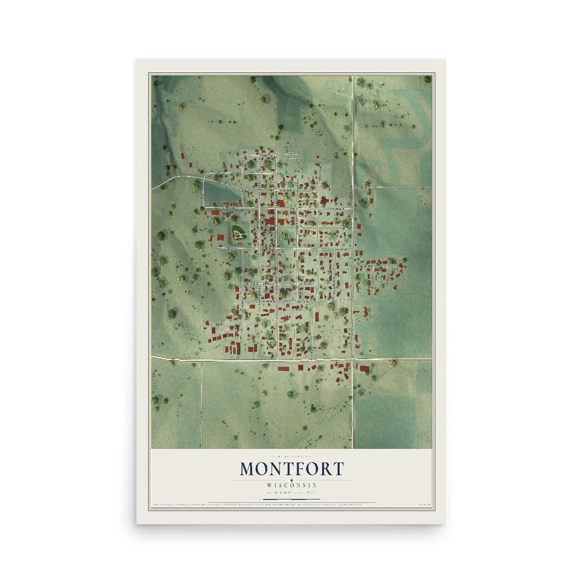 Map of Montfort, Wisconsin, 12 x 18 inch unframed archival matte print