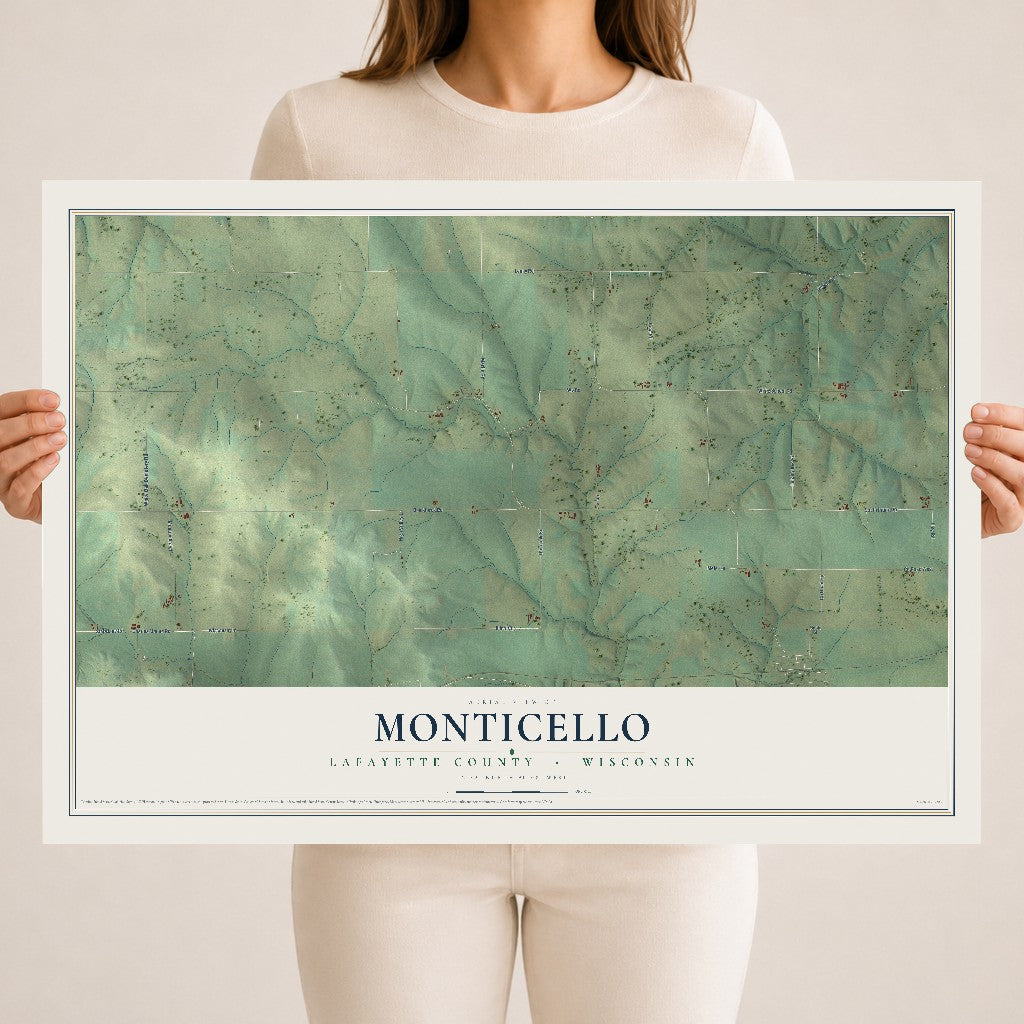 Map of Monticello, Lafayette County, Wisconsin, 18 x 24 inch unframed archival matte print