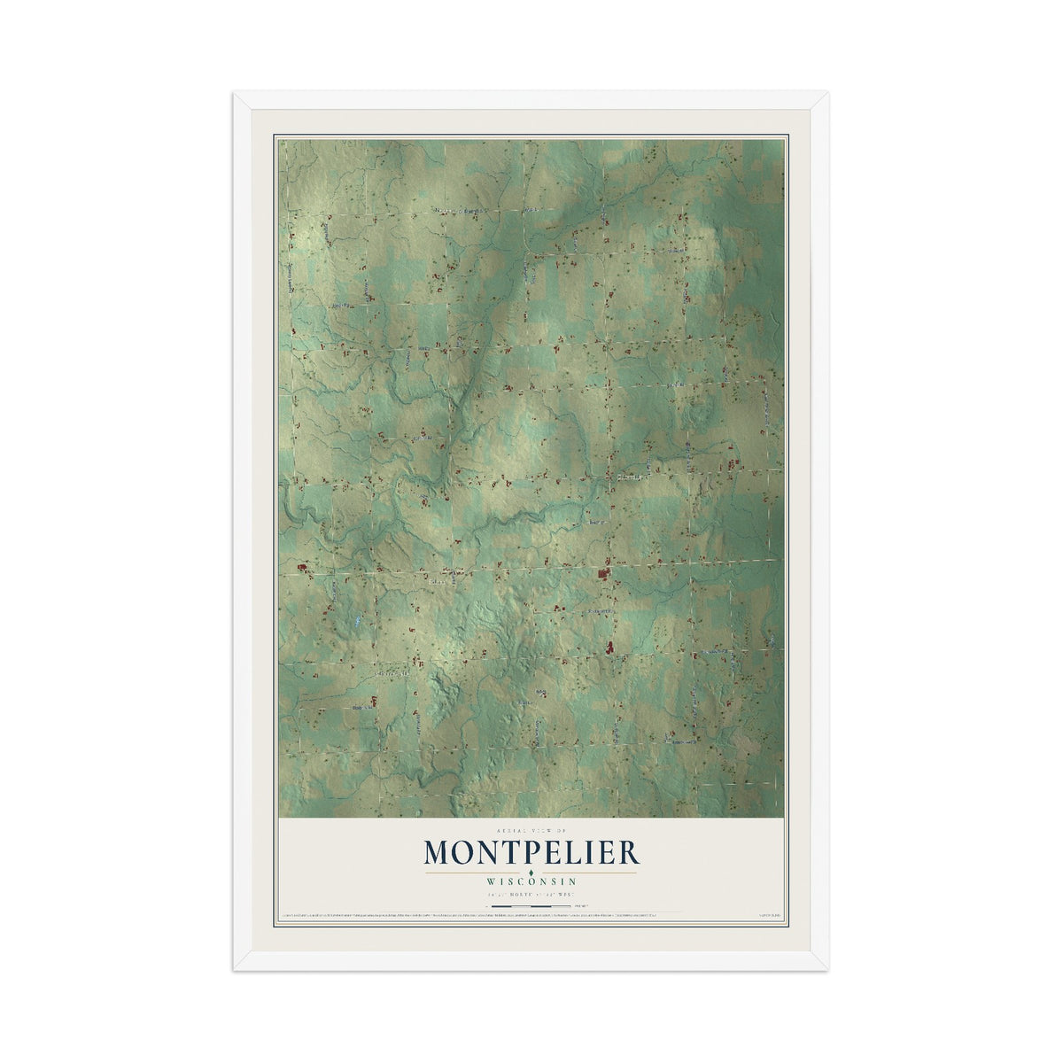 Map of Montpelier, Wisconsin, 12 x 18 inch print in a white wood frame