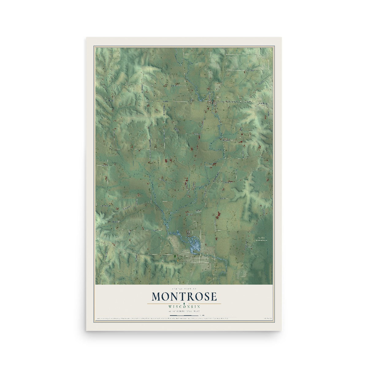 Map of Montrose, Wisconsin, 12 x 18 inch unframed archival matte print