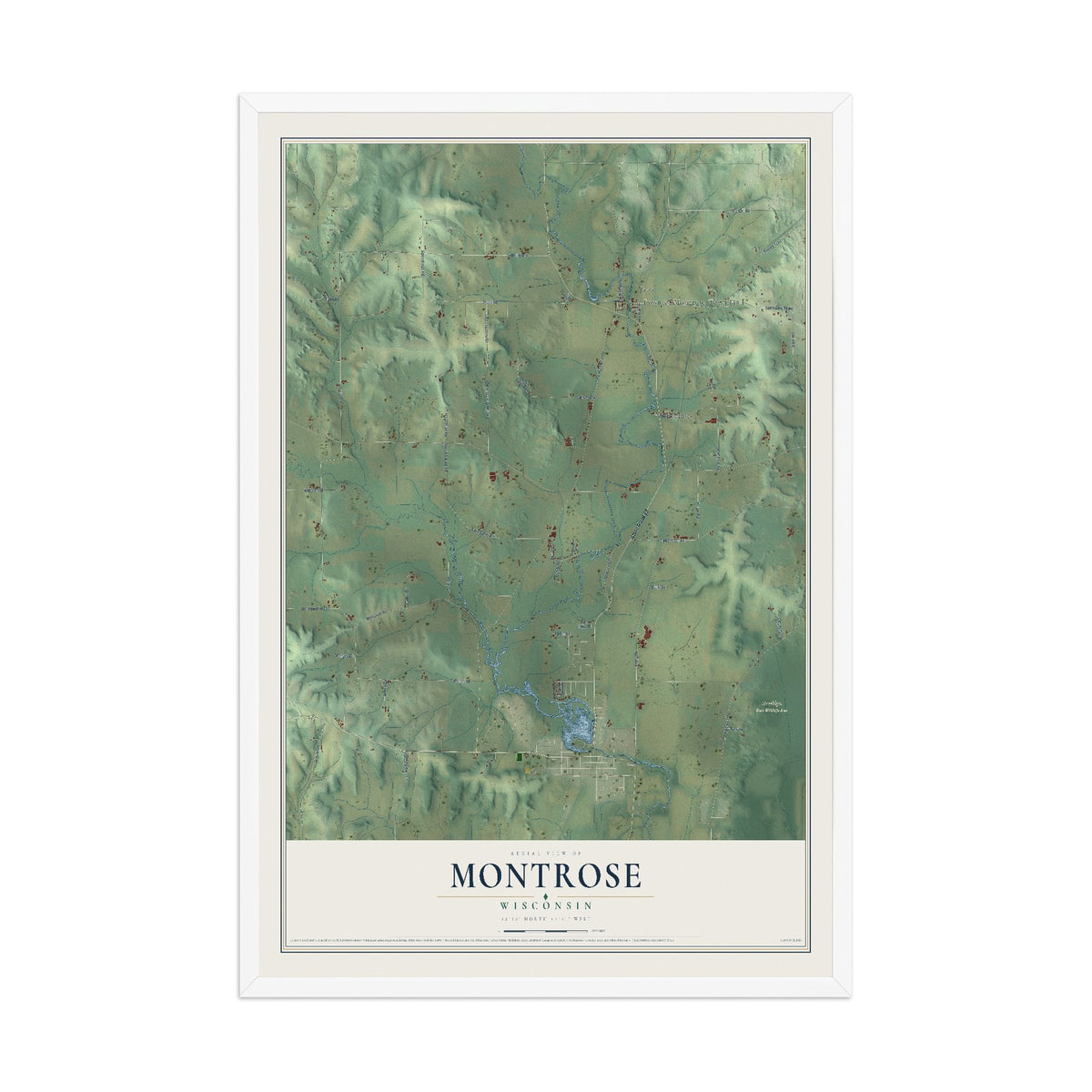 Map of Montrose, Wisconsin, 12 x 18 inch print in a white wood frame