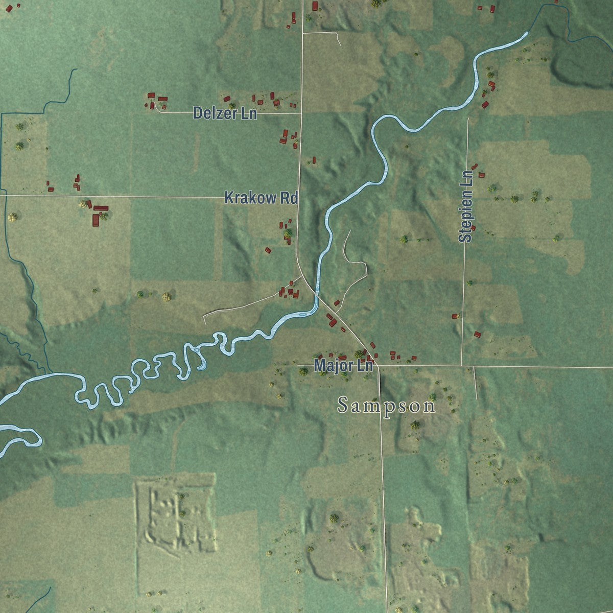 Close-up of the map of Morgan, Wisconsin print showing street and building detail