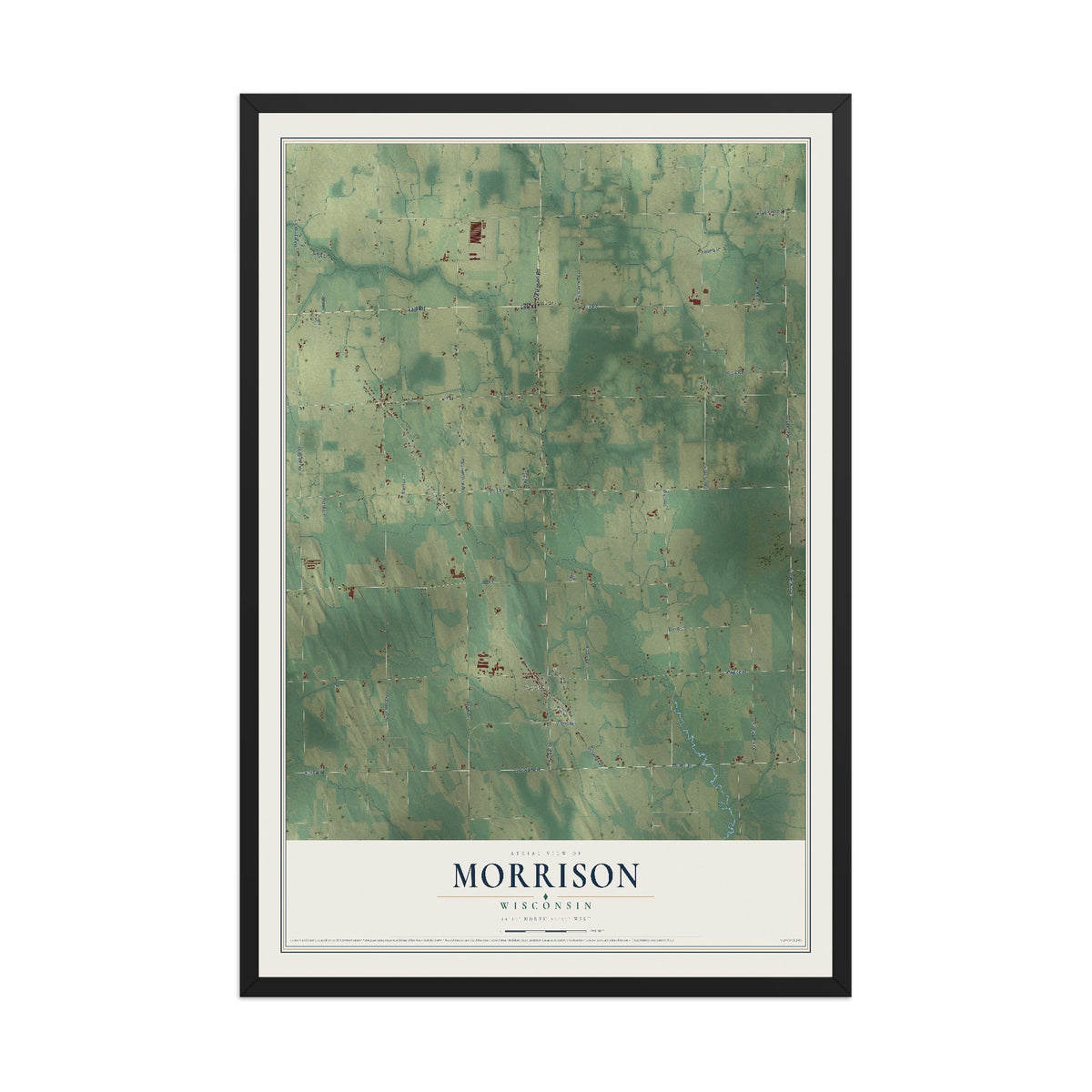 Map of Morrison, Wisconsin, 12 x 18 inch print in a black wood frame