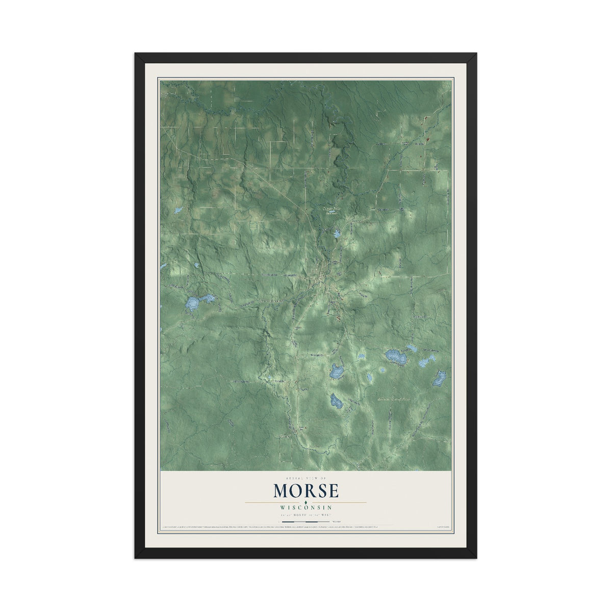 Map of Morse, Wisconsin, 12 x 18 inch print in a black wood frame
