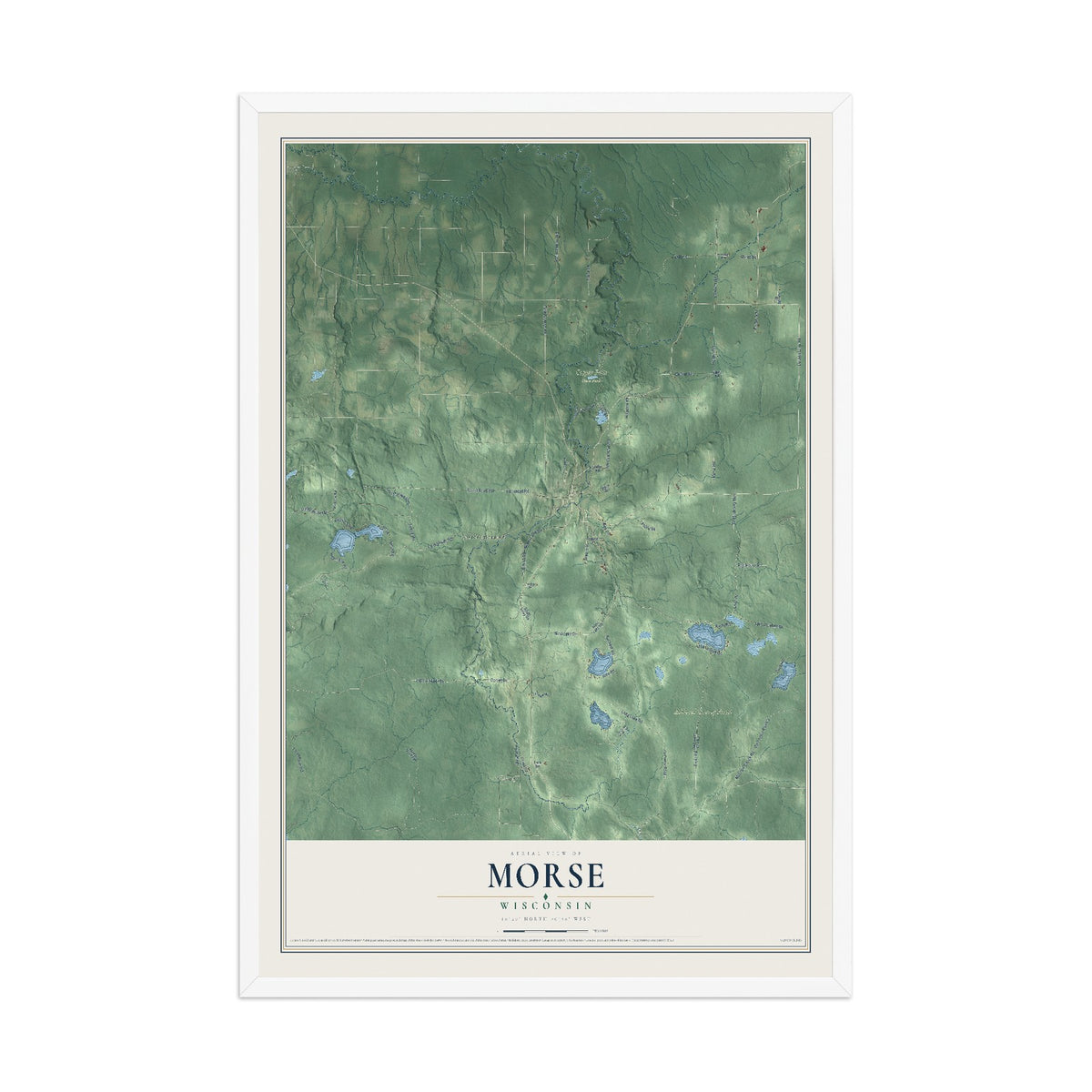 Map of Morse, Wisconsin, 12 x 18 inch print in a white wood frame