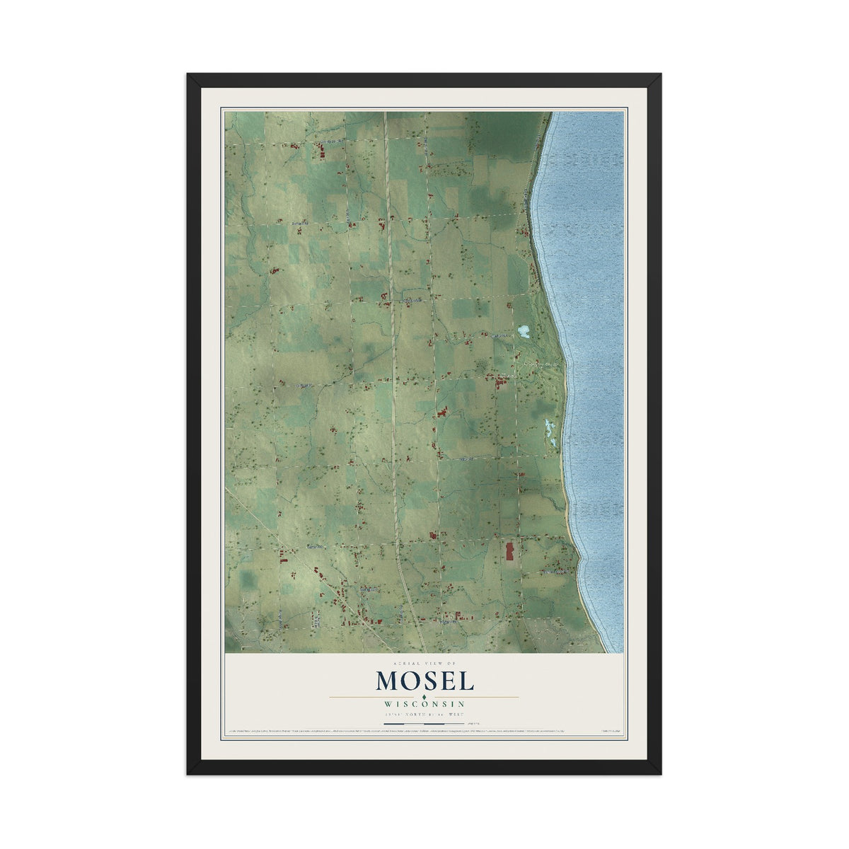 Map of Mosel, Wisconsin, 12 x 18 inch print in a black wood frame