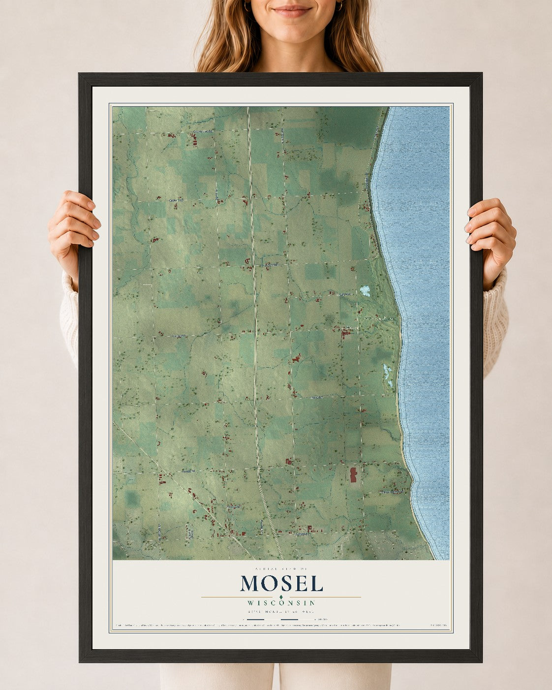Map of Mosel, Wisconsin, 24 x 36 inch print in a black wood frame