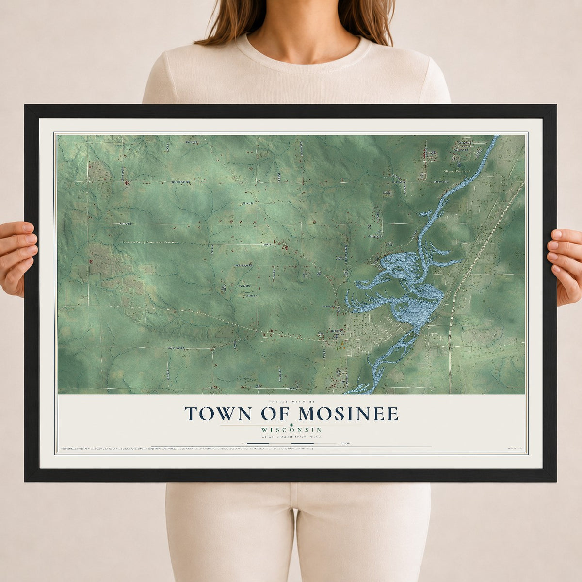 Map of the Town of Mosinee, Wisconsin, 18 x 24 inch print in a black wood frame