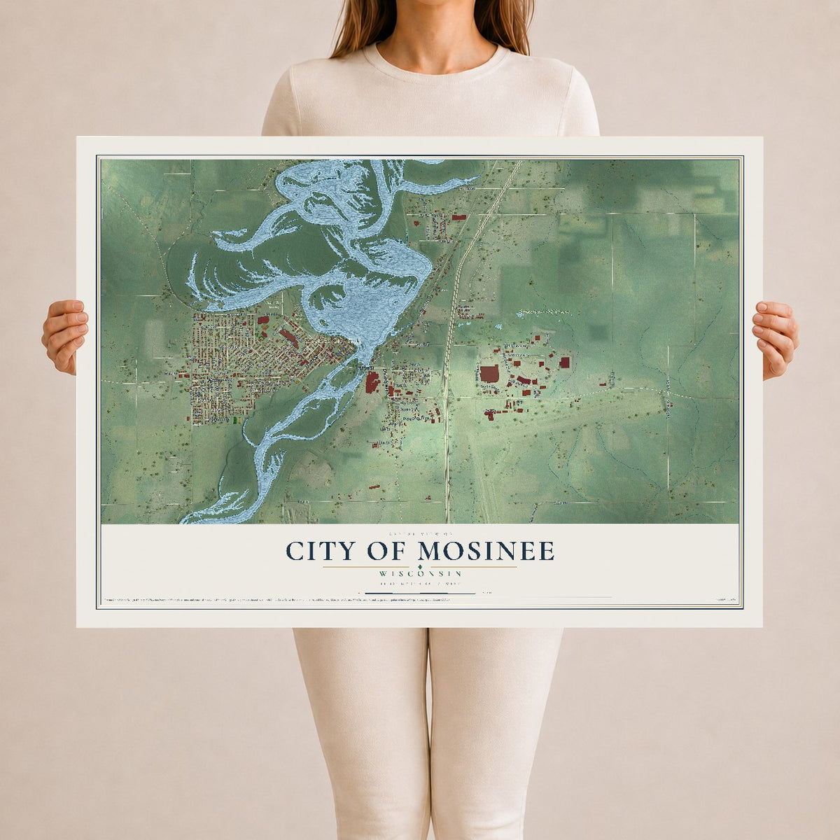 Map of Mosinee, Wisconsin, 24 x 36 inch unframed archival matte print