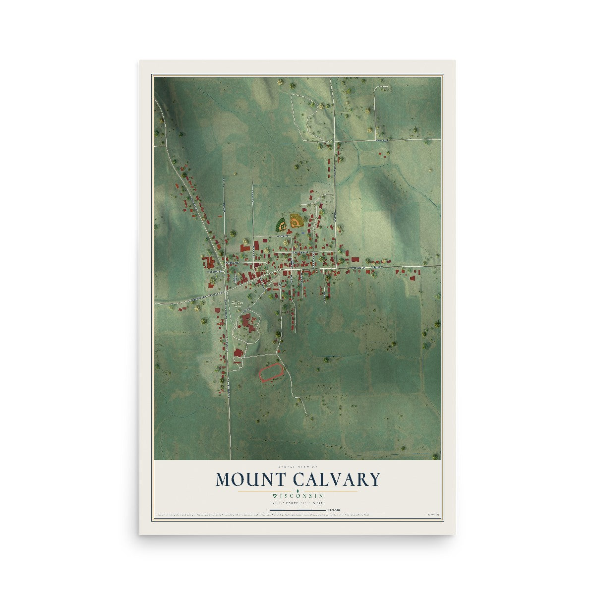 Map of Mount Calvary, Wisconsin, 12 x 18 inch unframed archival matte print