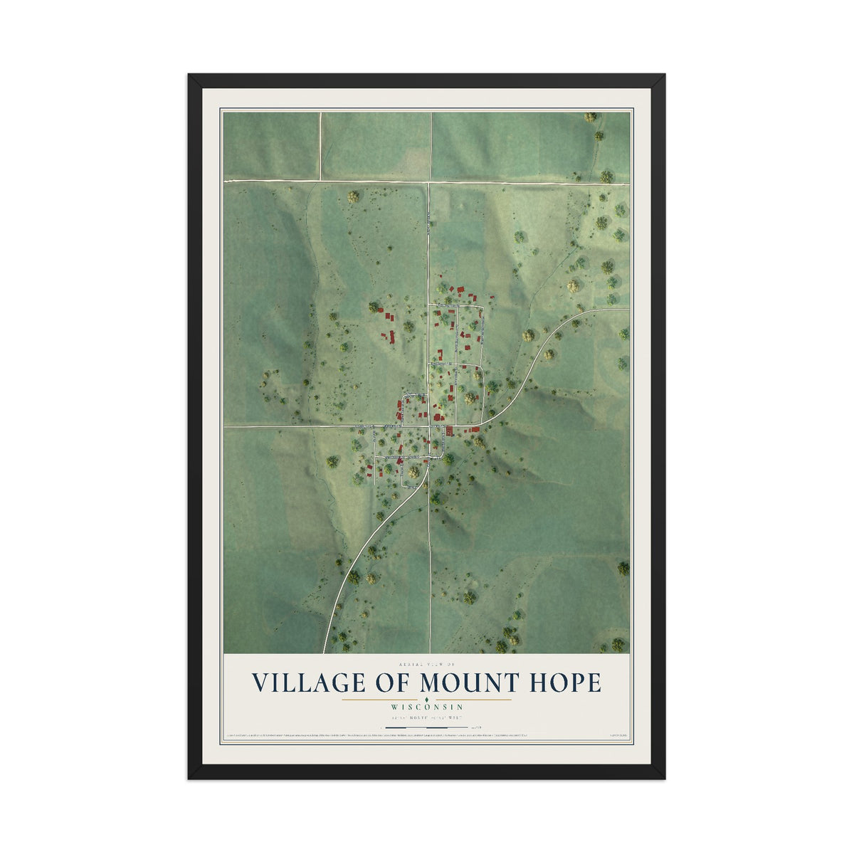 Map of Mount Hope, Wisconsin, 12 x 18 inch print in a black wood frame