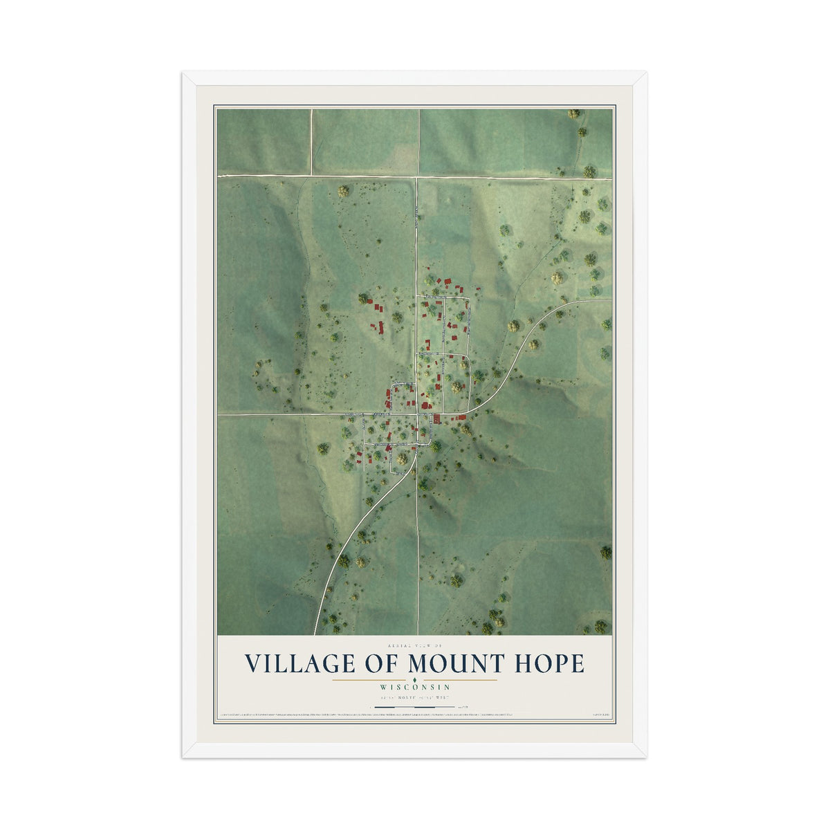 Map of Mount Hope, Wisconsin, 12 x 18 inch print in a white wood frame