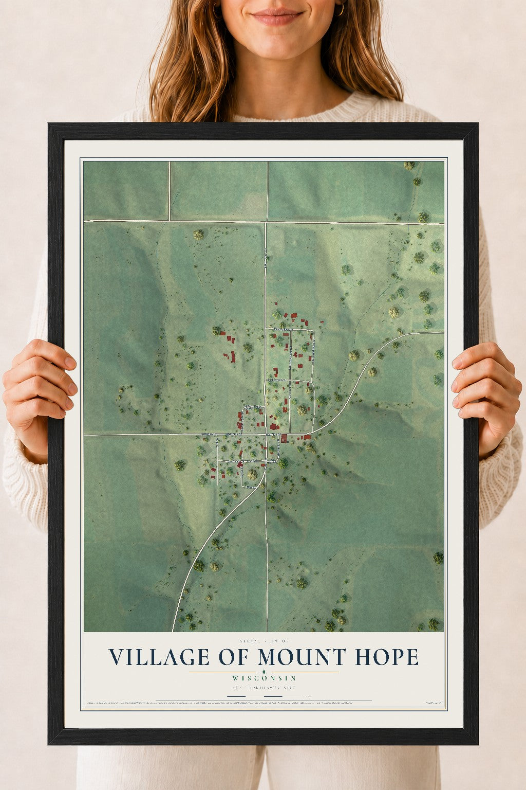 Map of Mount Hope, Wisconsin, 18 x 24 inch print in a black wood frame