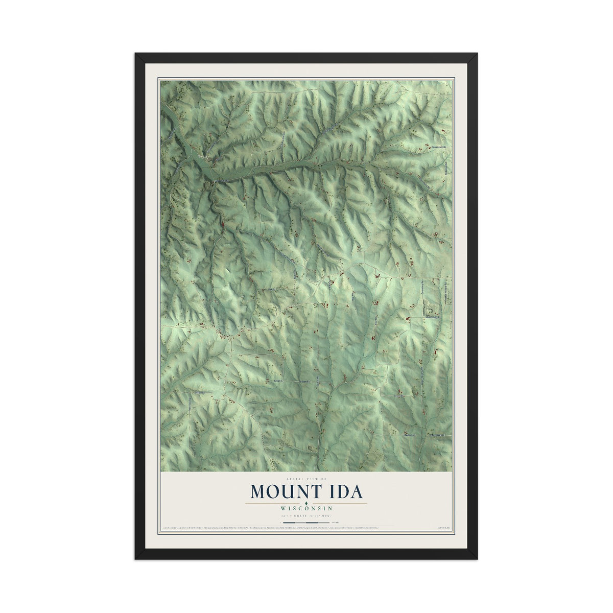 Map of Mount Ida, Wisconsin, 12 x 18 inch print in a black wood frame