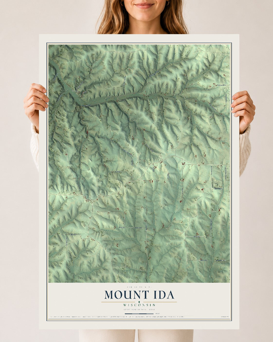 Map of Mount Ida, Wisconsin, 24 x 36 inch unframed archival matte print