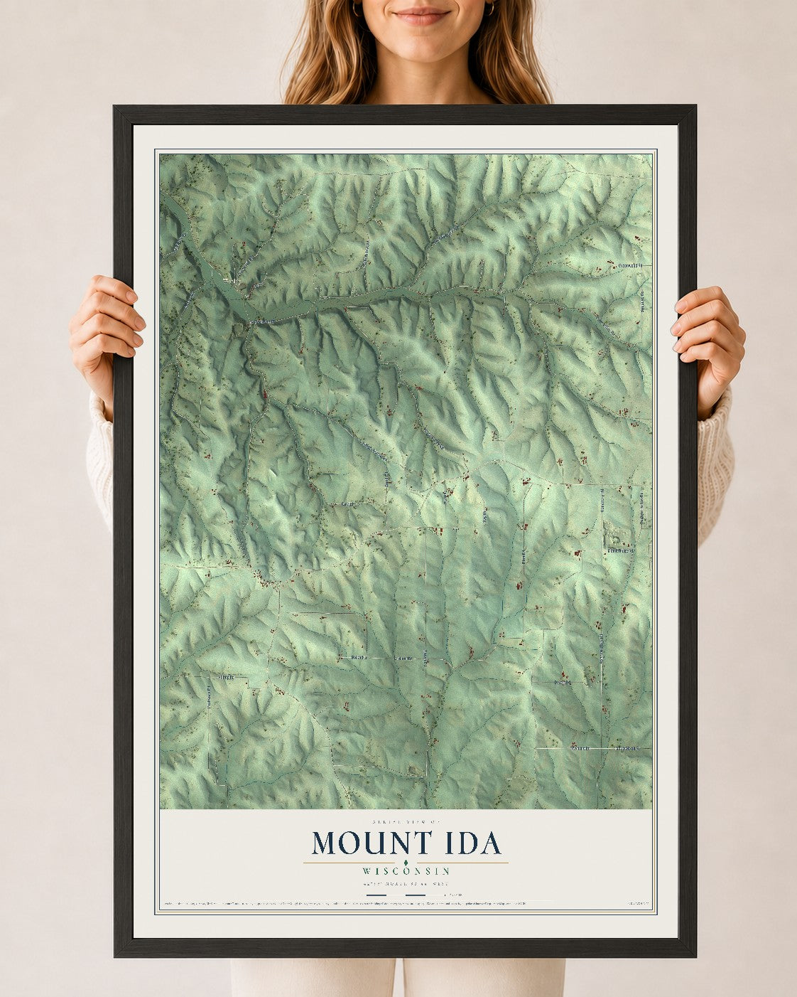 Map of Mount Ida, Wisconsin, 24 x 36 inch print in a black wood frame