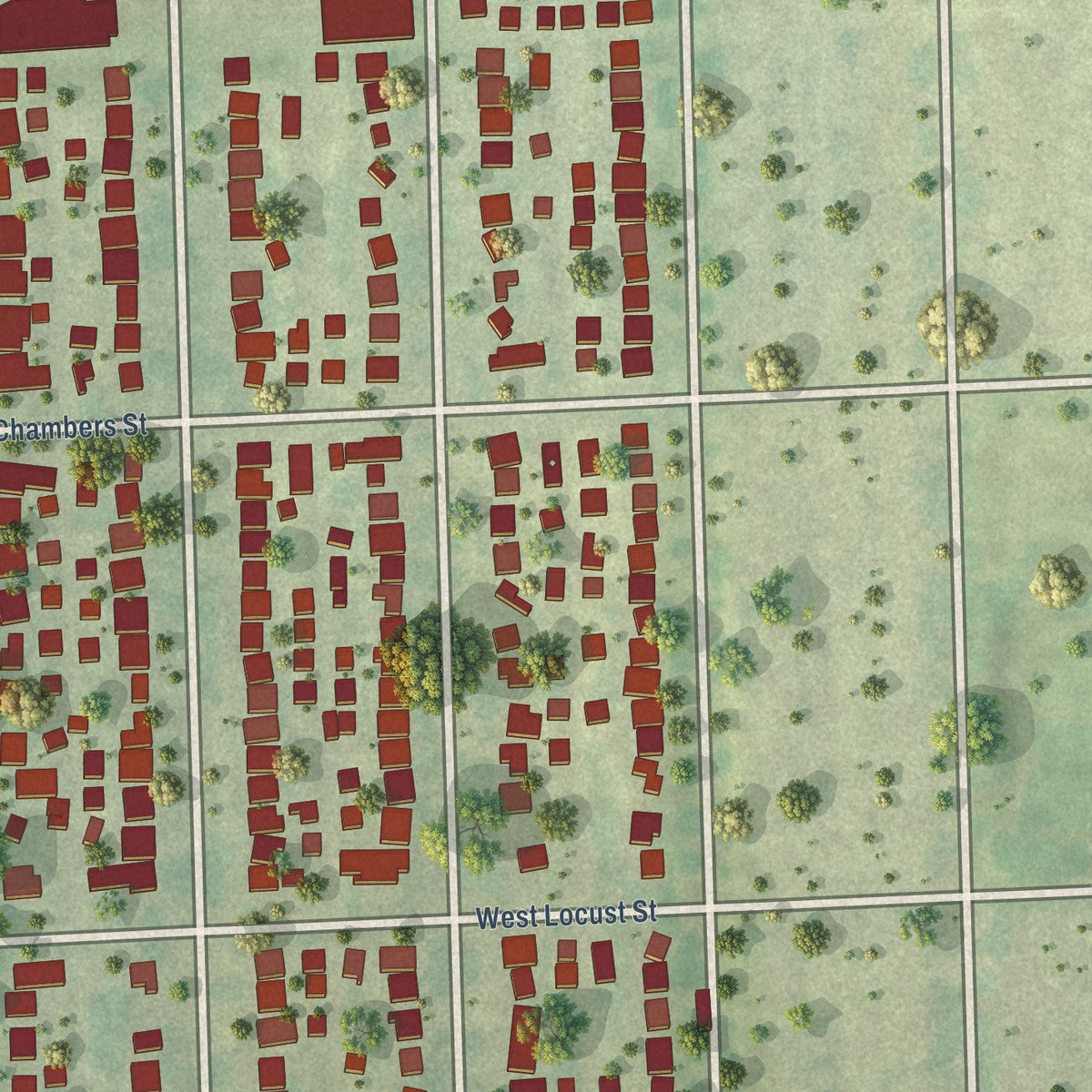 Close-up of the map of Mount Mary, Wisconsin print showing street and building detail